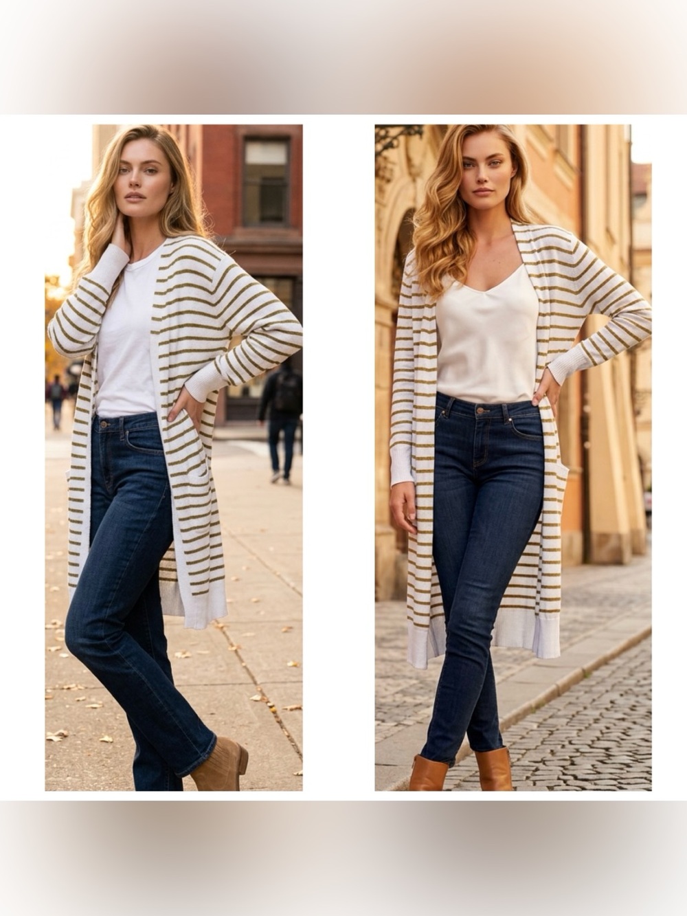 Nine West Women’s Sz L striped long open Cardigan Duster